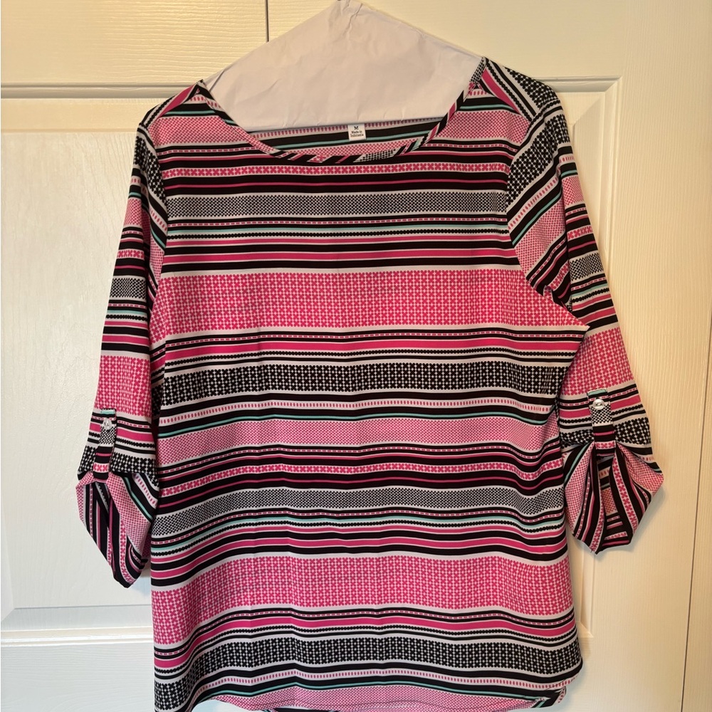 Women's Pink Striped Blouse- Croft and Barrow Brand- Size Medium- longer sleeves